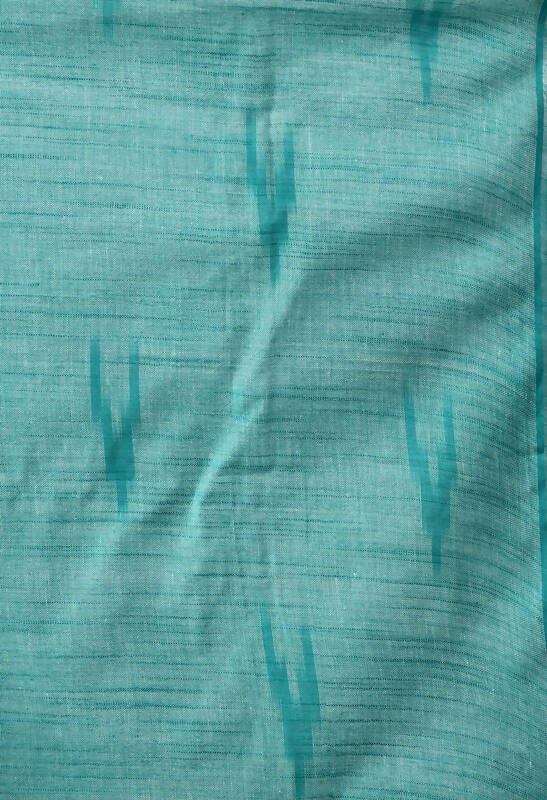 Mominos Fashion Moeza White & Sea Green Bhagalpuri Handloom Ikat Pure Cotton Saree with unstitched Blouse piece - Distacart