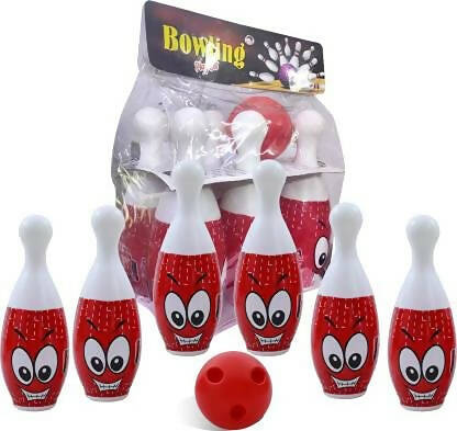 Kipa Proudly Made in India Big Size Plastic Bowling Set 6 pins 2 Balls Large Bowling Toy for Kids Multi Color with Smart Chain Carry Case - Distacart