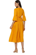 Thumbnail for PAVONINE Mustard Color Embroidery Work With Button Dress For Women - Distacart