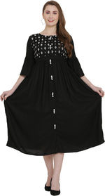 Thumbnail for PAVONINE Black Color Embroidery Work With Button Dress For Women - Distacart