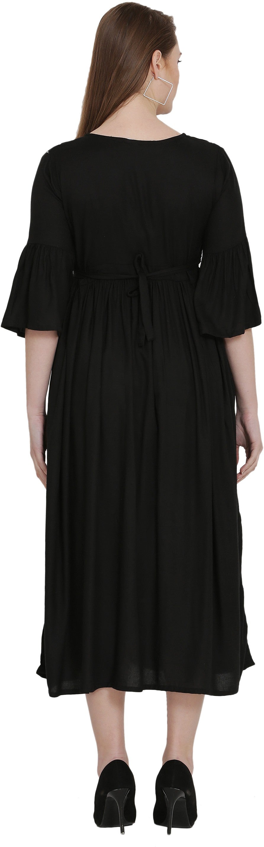 PAVONINE Black Color Embroidery Work With Button Dress For Women - Distacart