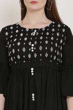Thumbnail for PAVONINE Black Color Embroidery Work With Button Dress For Women - Distacart