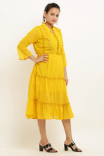 Thumbnail for PAVONINE Pum Pum & Lace Inserted Mustard Color Dress For Girls & Women - Distacart