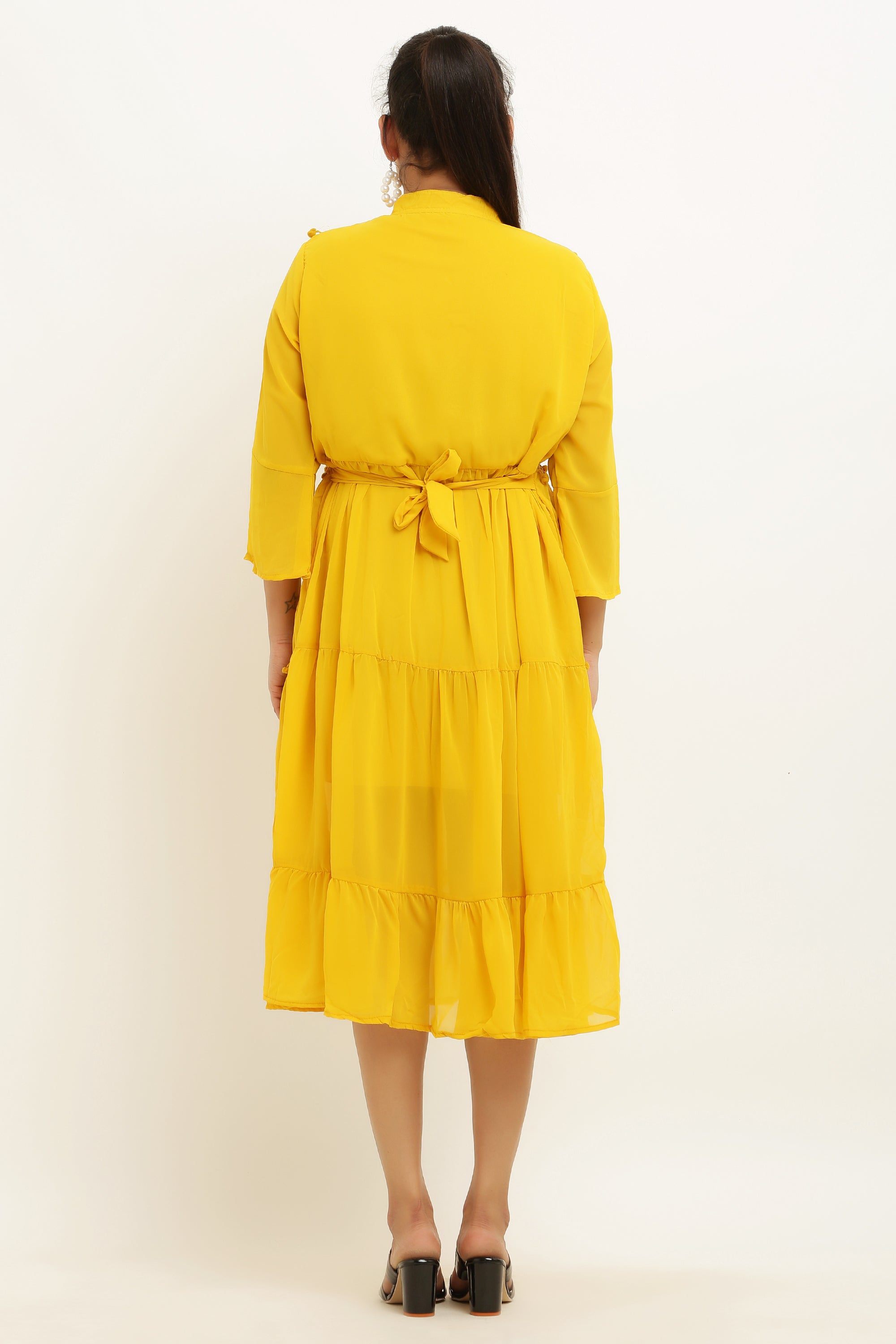 PAVONINE Pum Pum & Lace Inserted Mustard Color Dress For Girls & Women - Distacart