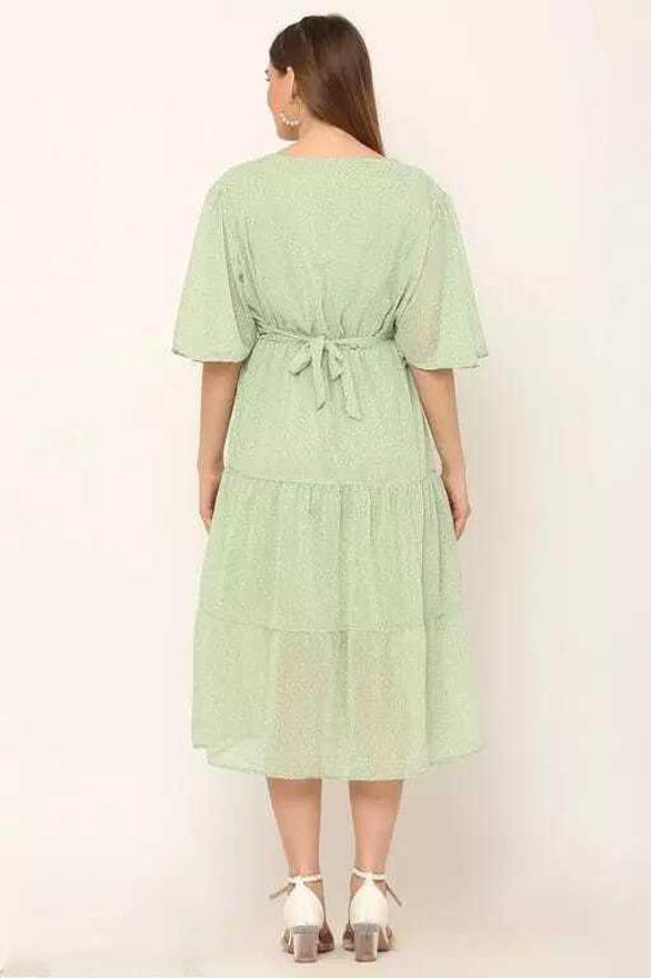 PAVONINE Micro Dots V-Neck Georgette Fabric Pista Dress For Women - Distacart