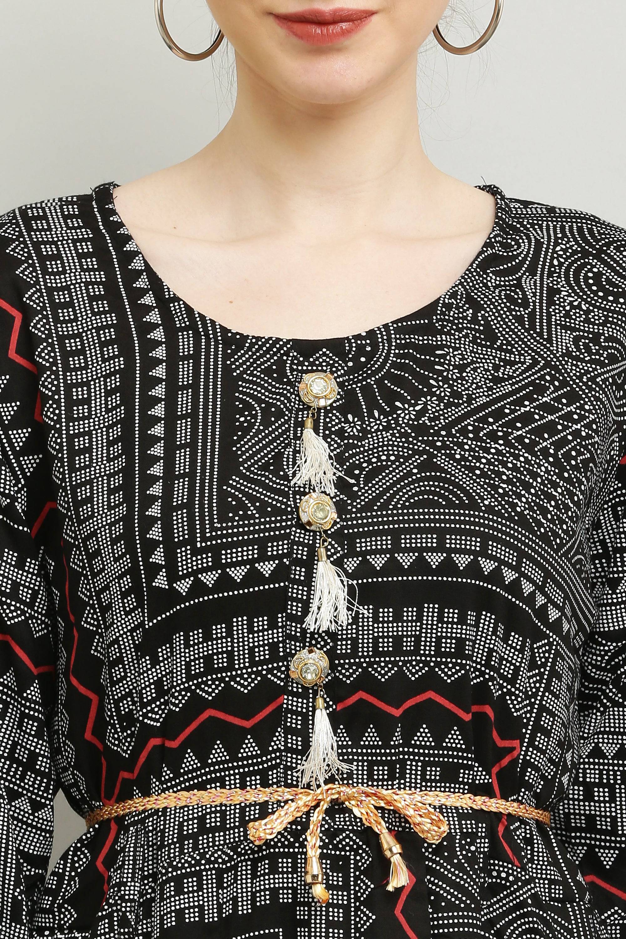 PAVONINE Black Color White Printed Kurta For Women - Distacart