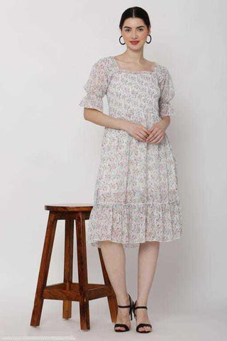 PAVONINE White Color Georgette Fabric Body Kansai Midi For Girls - Distacart