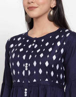Thumbnail for PAVONINE Navy Blue Color Embroidery Work With Button Dress For Women - Distacart