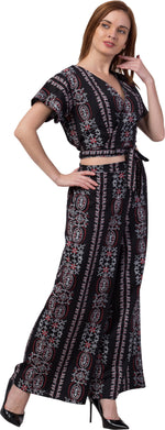 Thumbnail for PAVONINE Black Color Printed Crop Top And Flared Palazzo Set For Girls & Women - Distacart