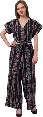 Thumbnail for PAVONINE Black Color Printed Crop Top And Flared Palazzo Set For Girls & Women - Distacart