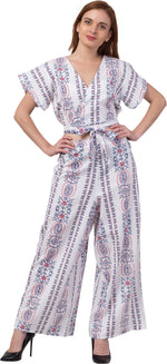 Thumbnail for PAVONINE White Color Printed Crop Top And Flared Palazzo Set For Girls & Women - Distacart