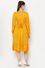 Thumbnail for PAVONINE Mustard Color Flower Embroidery Dress For Women - Distacart