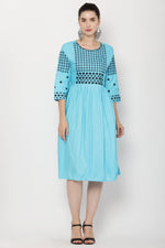 Thumbnail for PAVONINE Firozi Color Polka Dots Embroidery Dress For Women - Distacart