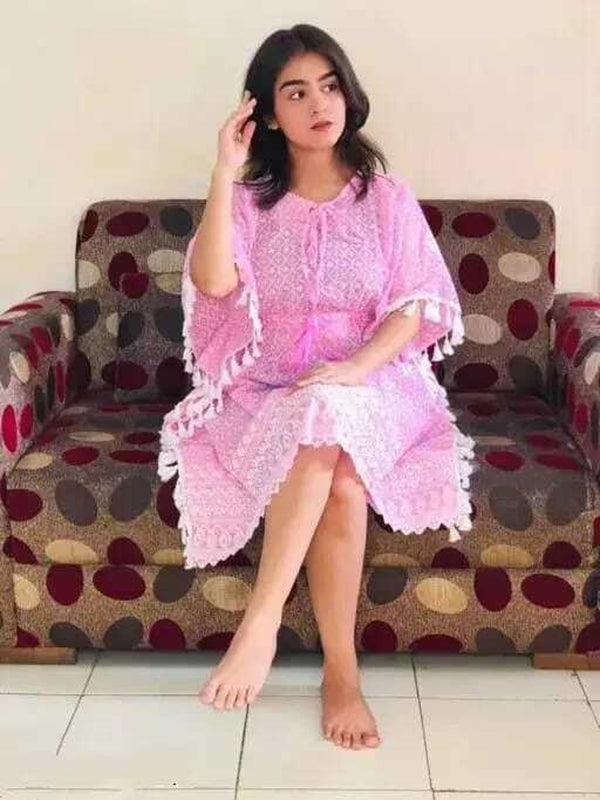 PAVONINE Pink Color Embroidery Kaftan Dress For Women - Distacart
