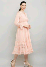 Thumbnail for PAVONINE Buta-Design With V-Neck Peach Dress For Girls & Women - Distacart