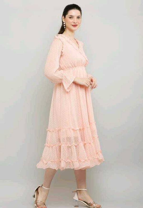 PAVONINE Buta-Design With V-Neck Peach Dress For Girls & Women - Distacart