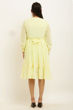 Thumbnail for PAVONINE Lemon Color Georgette Fabric Lace Inserts Midi For Girls - Distacart