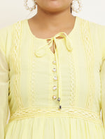 Thumbnail for PAVONINE Lemon Color Georgette Fabric Lace Inserts Midi For Girls - Distacart