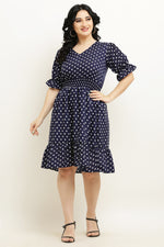 Thumbnail for PAVONINE Micro Dots Waist Kansai Crepe Fabric Navy Blue Midi For Girls - Distacart