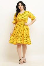 Thumbnail for PAVONINE Micro Dots Waist Kansai Crepe Fabric Mustard Midi For Girls - Distacart