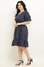 Thumbnail for PAVONINE Micro Dots Waist Kansai Crepe Fabric Navy Blue Midi For Girls - Distacart