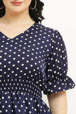 Thumbnail for PAVONINE Micro Dots Waist Kansai Crepe Fabric Navy Blue Midi For Girls - Distacart