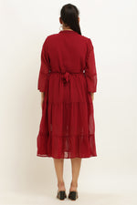 Thumbnail for PAVONINE Pum Pum & Lace Inserted Maroon Color Dress For Girls & Women - Distacart