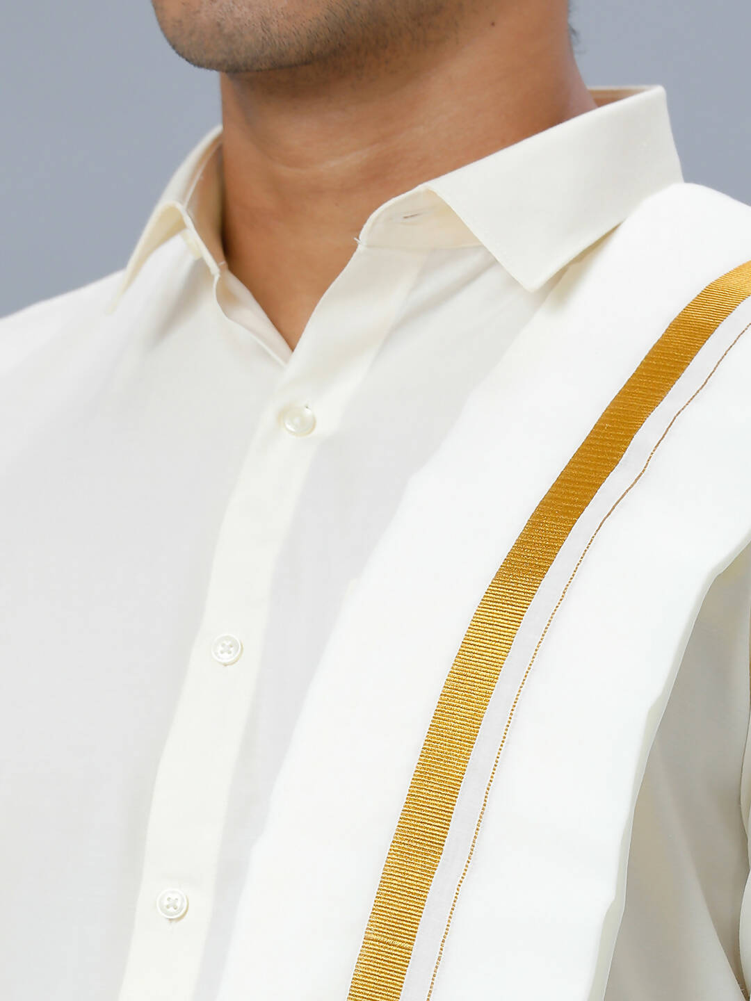 Ramraj Cotton Mens Wedding Cream Regular Dhoti, Shirt & Towel Set Subhakalyan 3/4" - Distacart