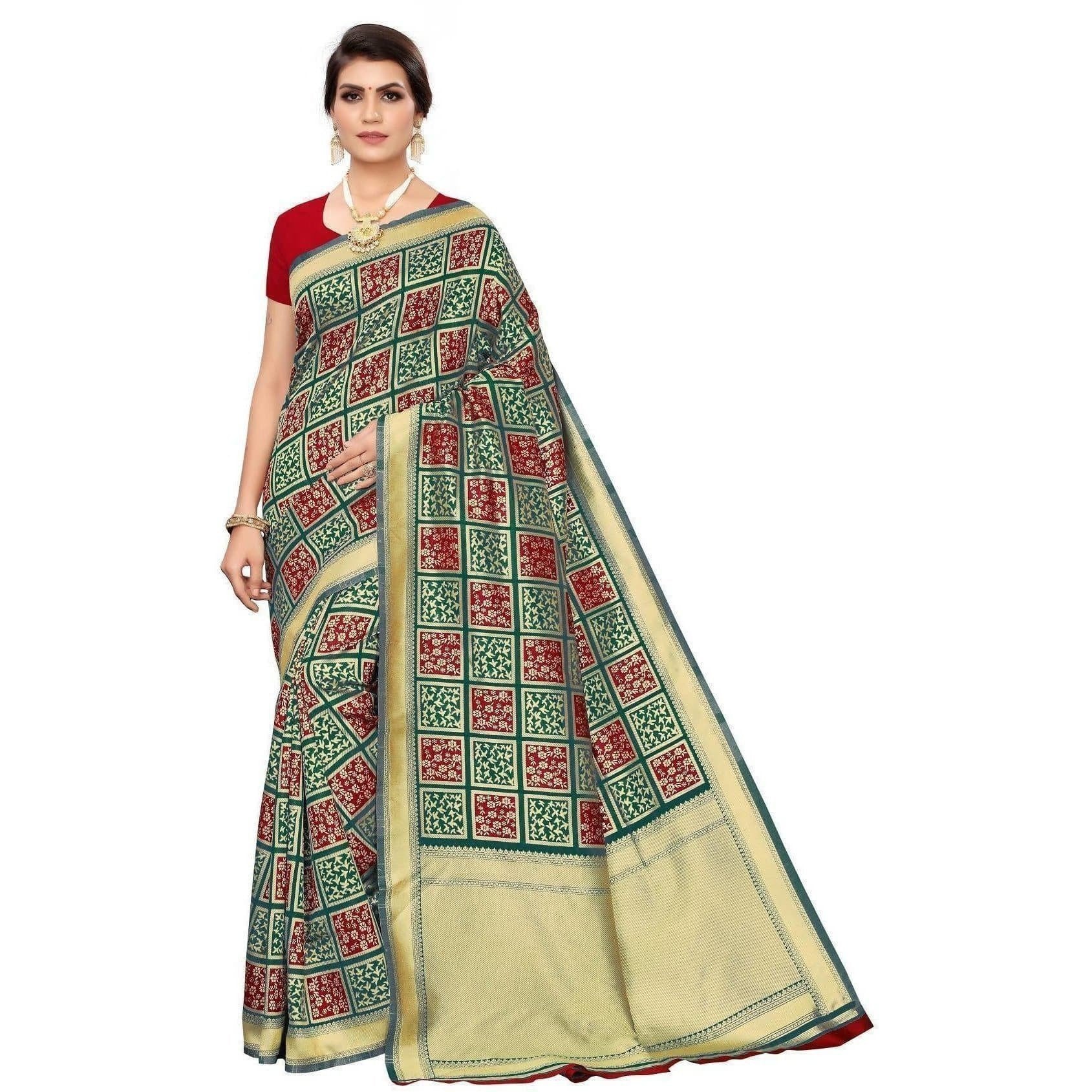 Vamika Banarasi Jaquard Rama Green Weaving Saree (Banarasi 23)