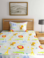 Thumbnail for Home Sizzler White & Orange Cartoon Characters 210 TC Bedsheet with Pillow Covers - Distacart