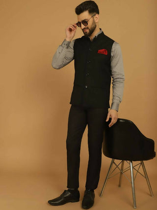 Even Apparels Nehru Jacket With Welt Pockets - Black - Distacart