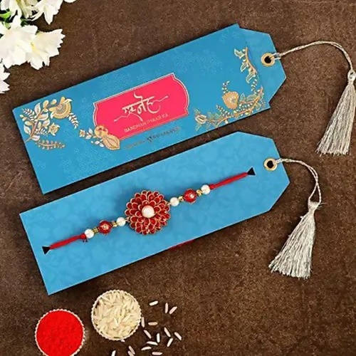 Premium Beads Flower Rakhi & Almond Treat Chocolate - Distacart