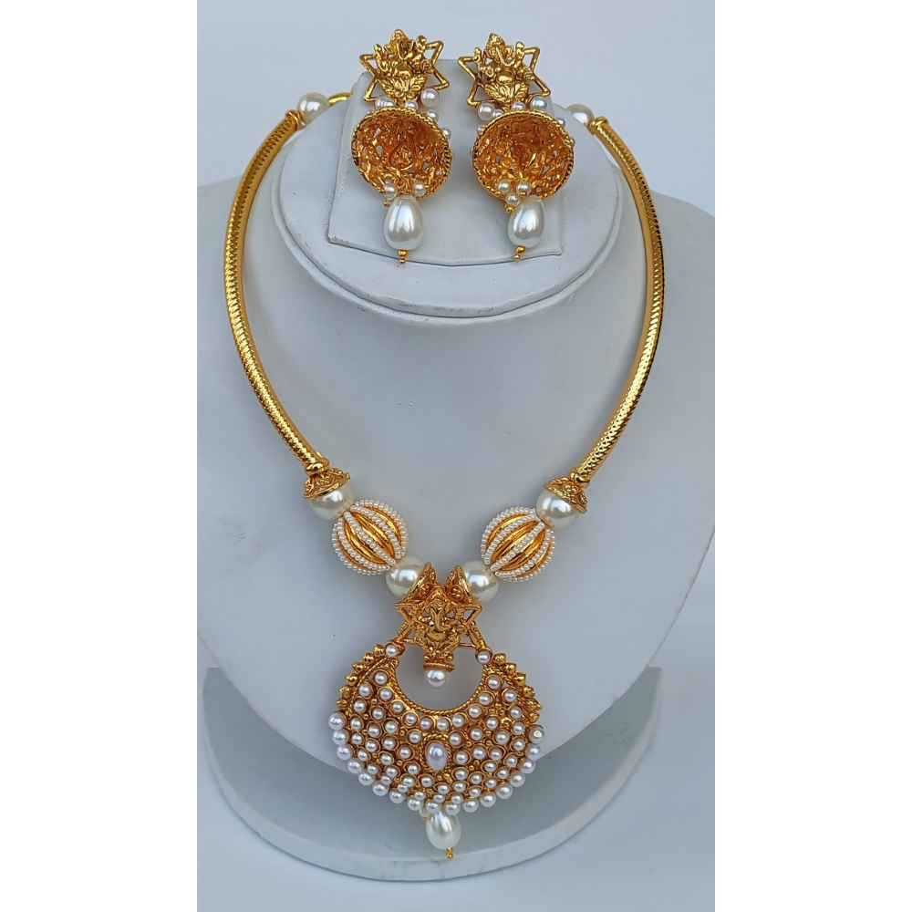 White Kemp Ganesh Temple Neckalce Set - Distacart