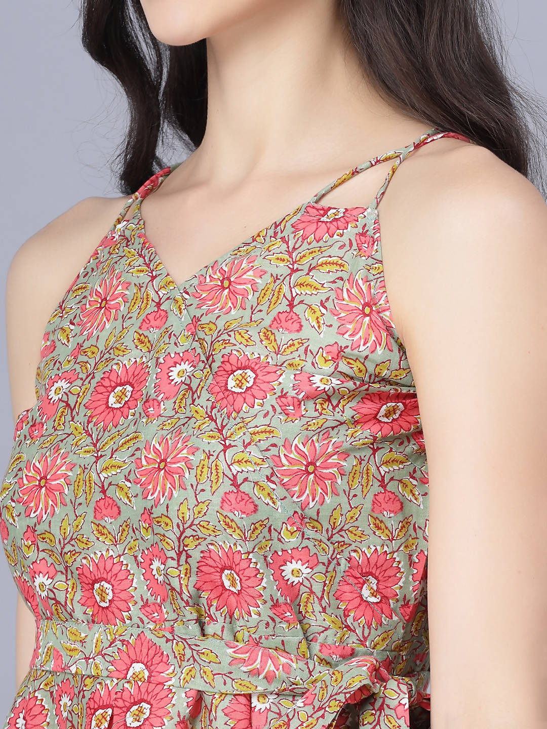 Myshka Cotton Printed Sleeveless Shoulder Straps Multicolor Women Dress - Distacart