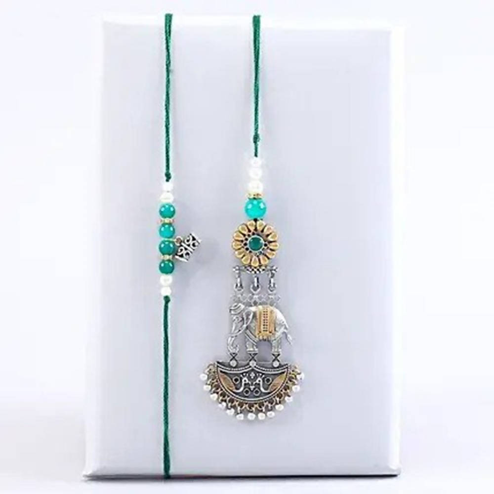 Turquoise Motif Rakhi Set