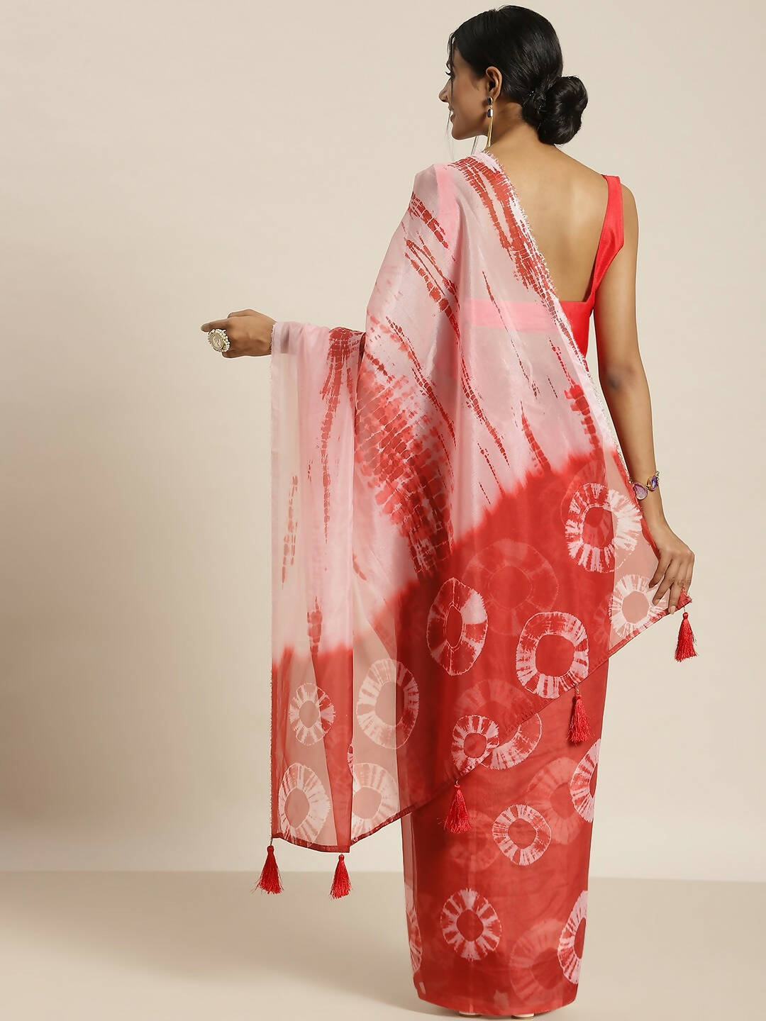 Red Organza Printed Saree With Blouse Piece - Nivaa - Distacart