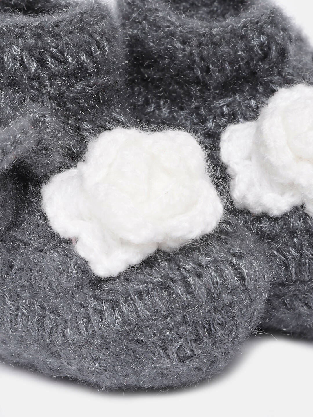 Chutput Kids Woollen Hand Knitted Flower Detailed Booties - Grey - Distacart