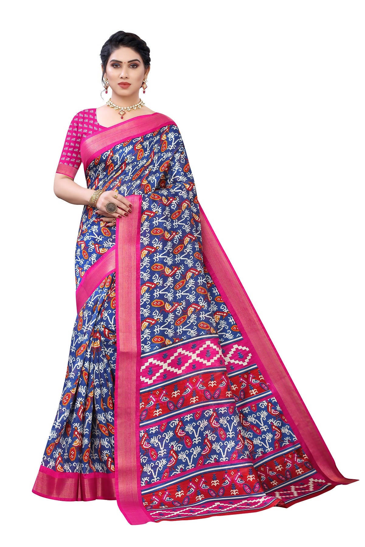 Vamika Blue Linen Jari Border Saree (JANKI Blue) - Distacart