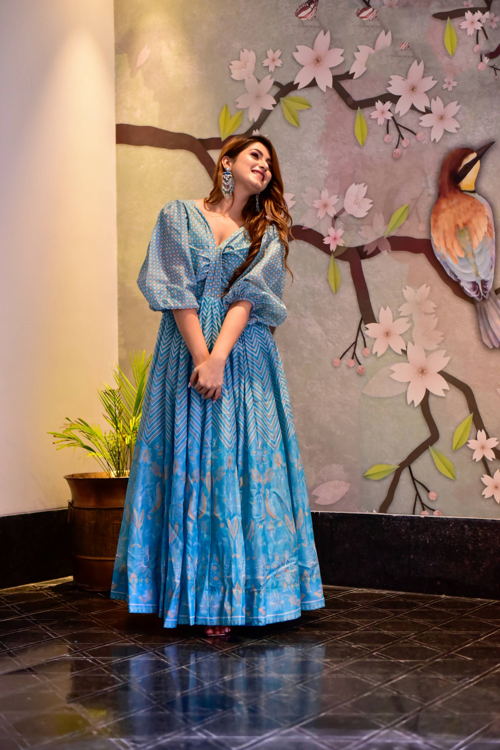 Casual Designer Sky Cotton Silk Gown - Anbazaar - Distacart