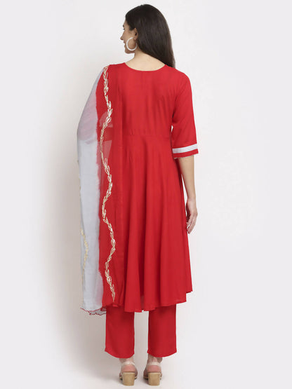 Rudra Bazaar Angrakha Red Kurti Set With Dupatta - Distacart