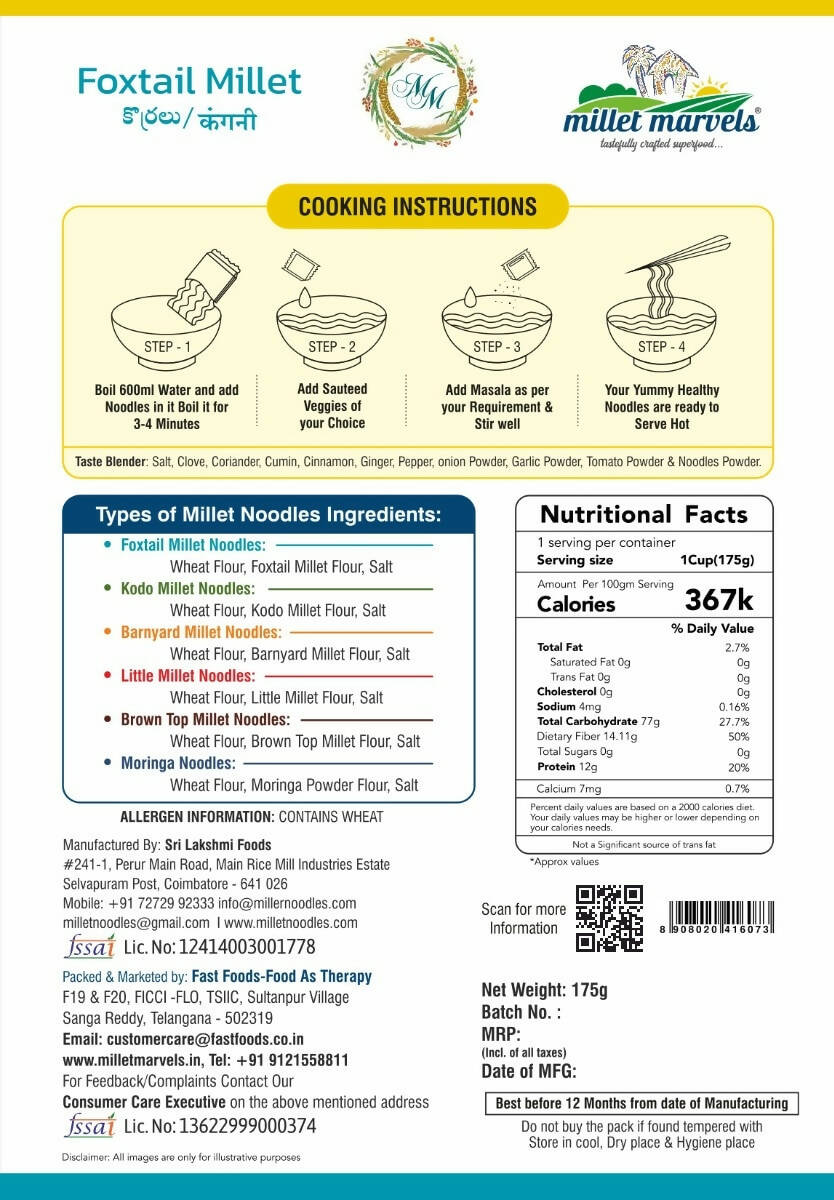 Millet Marvels Foxtail Millet Noodles - Distacart