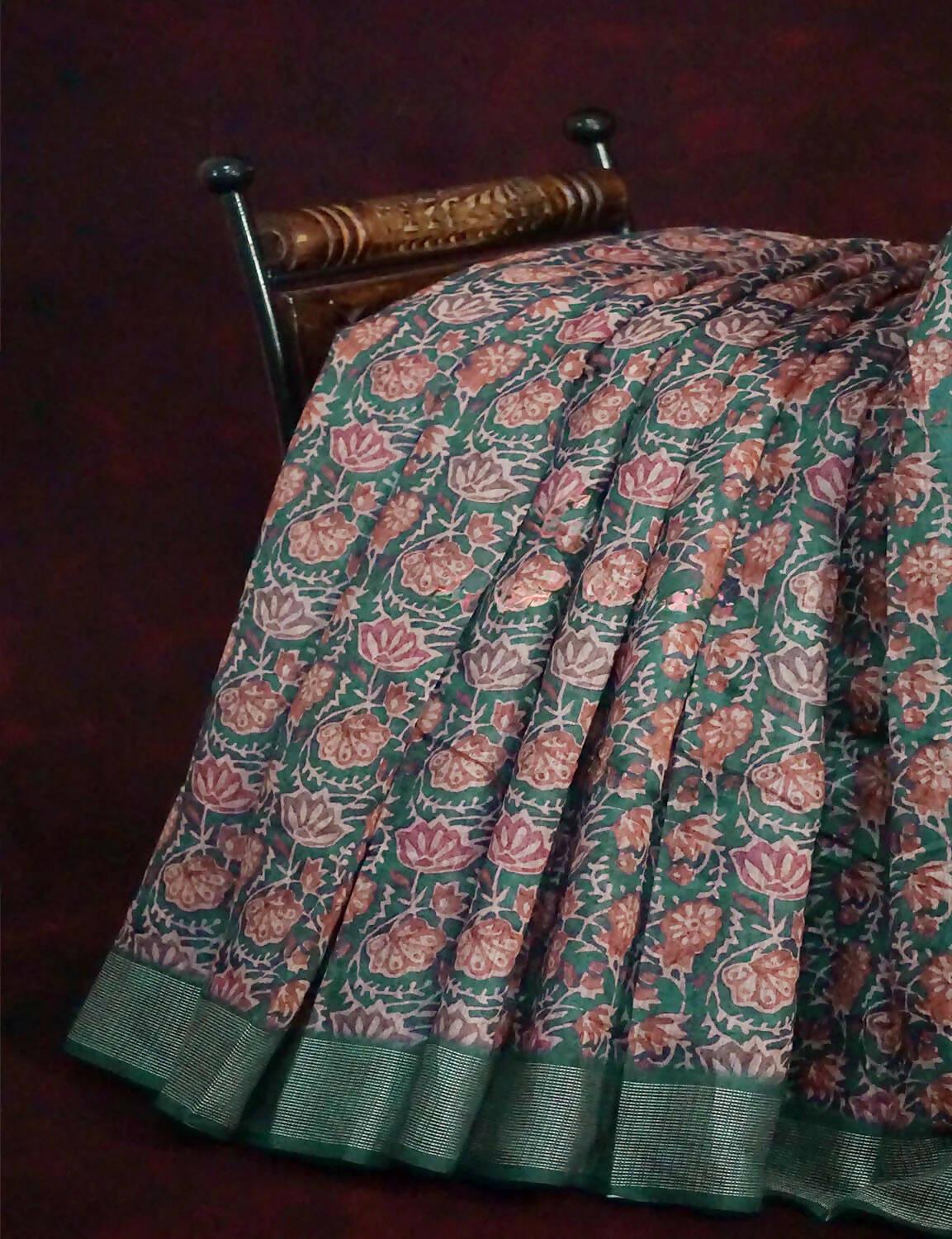 Light Green Lotus Print Semi Chanderi Saree By Gayathri Reddy Designer Studio - Distacart