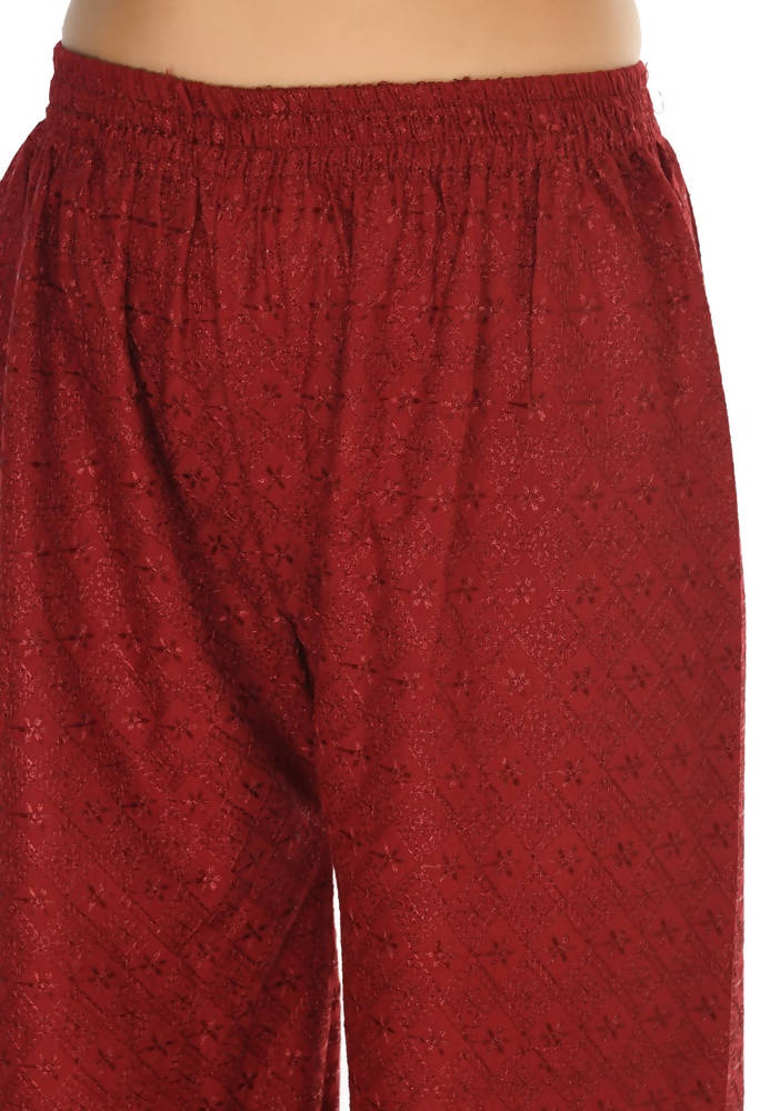 Mominos Fashion Moeza Reyon Cotton Maroon Color Chikan Work Palazzo