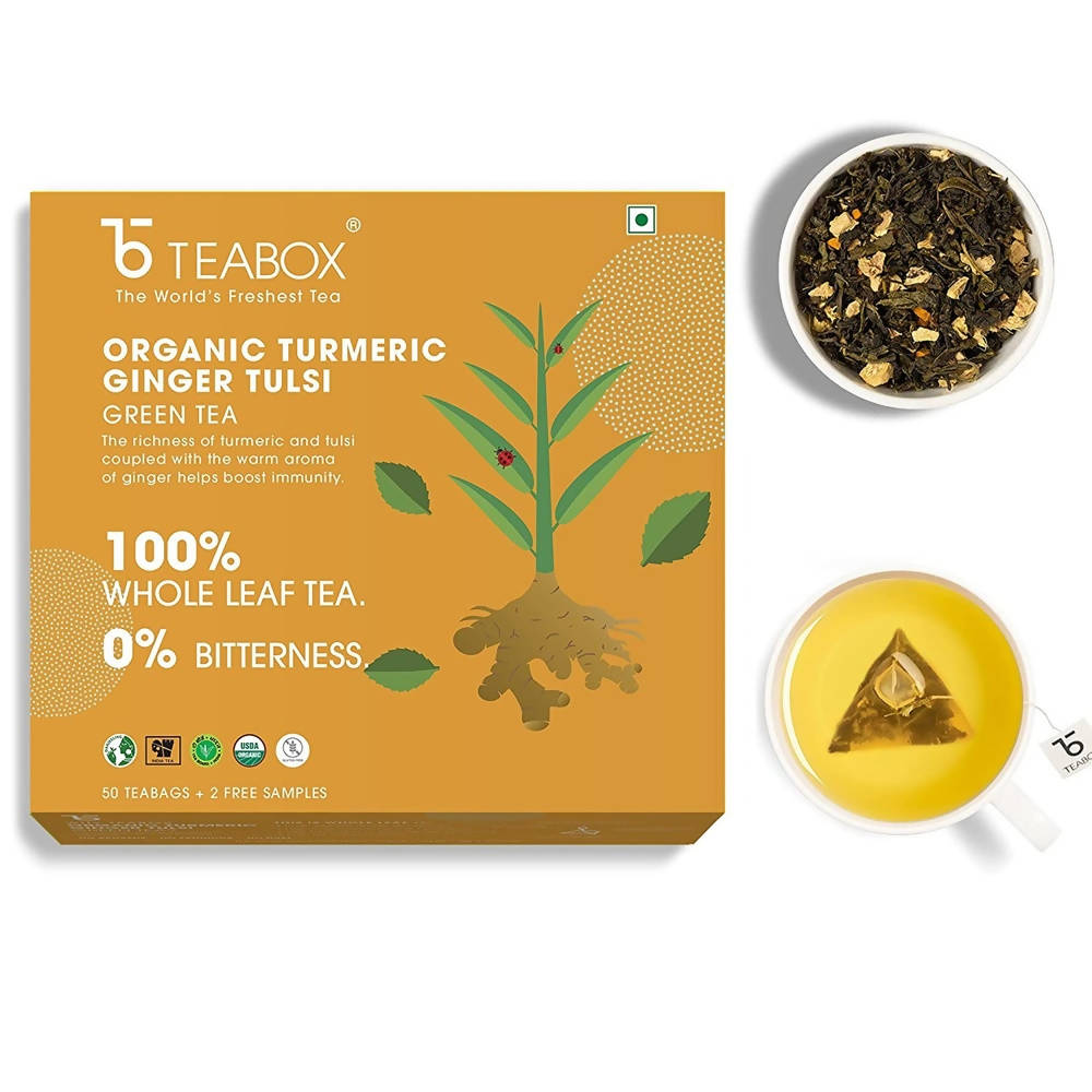 Teabox Organic Turmeric Ginger Tulsi Green Tea Bags
