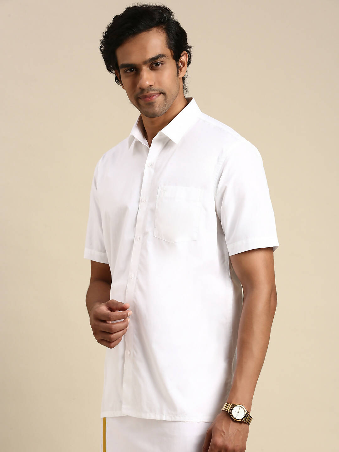 Ramraj Cotton Mens Half Sleeve Formal 100 % Cotton White Shirt - Distacart