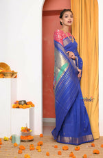 Thumbnail for Very Much Indian Handloom Pure Cotton Paithani -Ink Blue - Distacart
