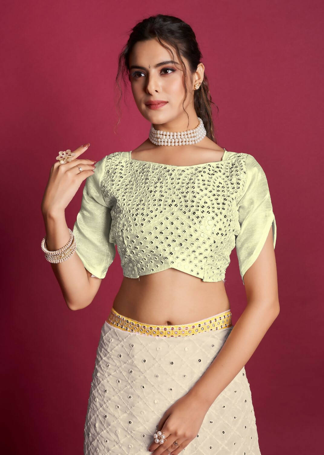 Vastrasky Yellow & White Georgette Designer Saree - Distacart