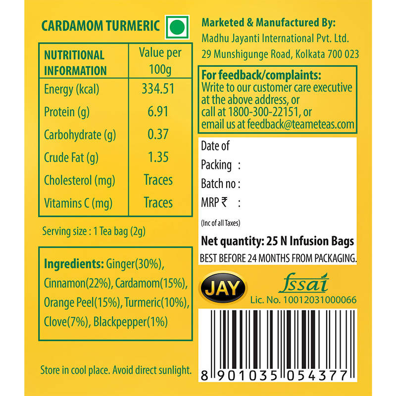 Teame Cardamom Turmeric Detox Infusion Bags - Distacart