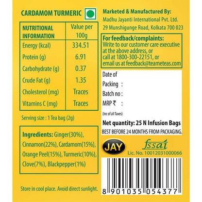 Teame Cardamom Turmeric Detox Infusion Bags - Distacart