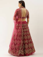 Thumbnail for House of Panchhi Women Rosegold Net Embroidered Mirror Lehenga & Blouse with Dupatta - Distacart